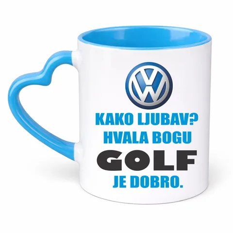 Kako ljubav? Hvala bogu GOLF je dobro - Šolja Srce – izdelek sa printom