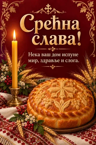 Čestitka · Срећна слава - Свијећа и жито