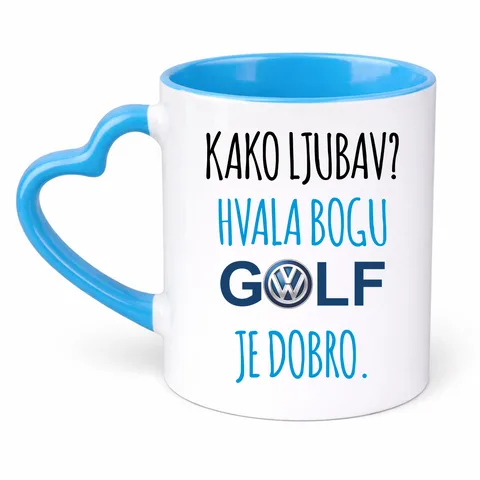 Kako ljubav? Hvala bogu GOLF je dobro #2 - Šolja Srce – izdelek sa printom