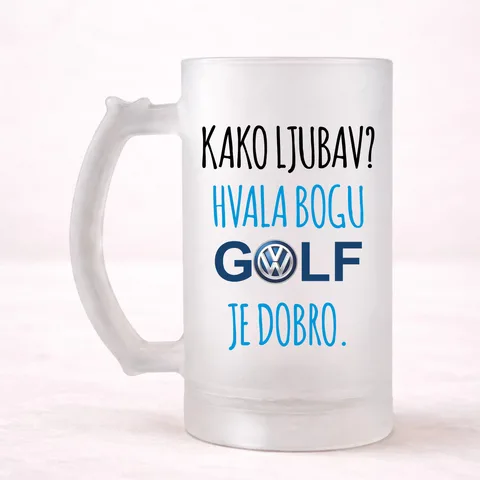 Kako ljubav? Hvala bogu GOLF je dobro #2 - Krigla – izdelek sa printom