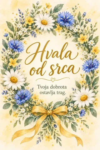 Čestitka · Hvala od srca - Cvjetni vijenac