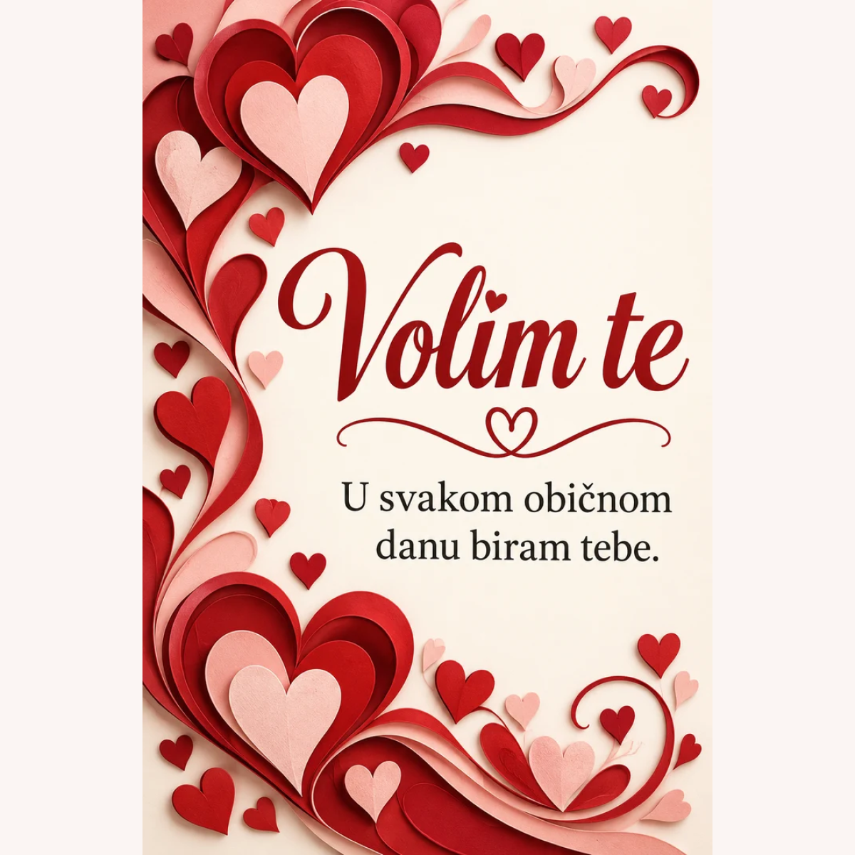 Čestitka · Volim te - Crvena srca – prikaz proizvoda