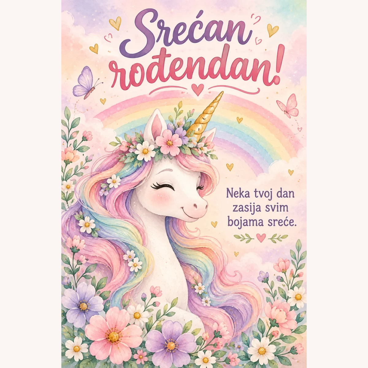 Čestitka · Srećan rođendan - Dugin jednorog – prikaz proizvoda