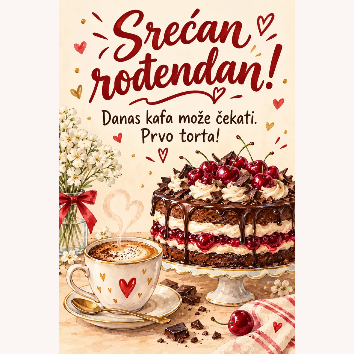Čestitka · Srećan rođendan - Kafa i torta – prikaz izdelka