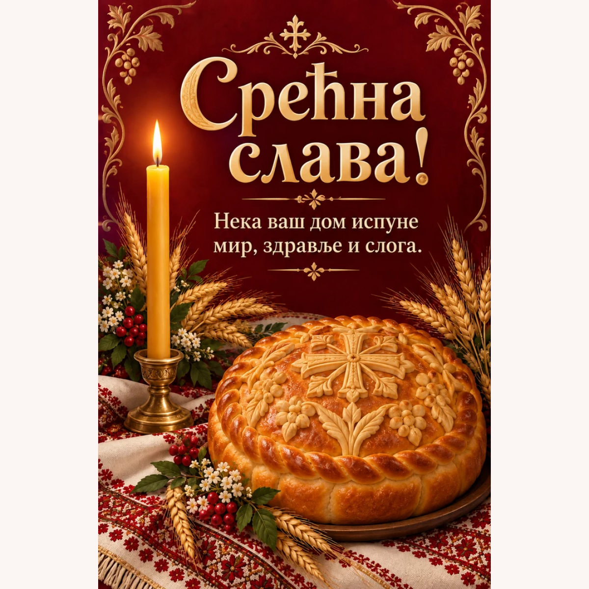Честитка · Срећна слава - Свијећа и жито – приказ артикла