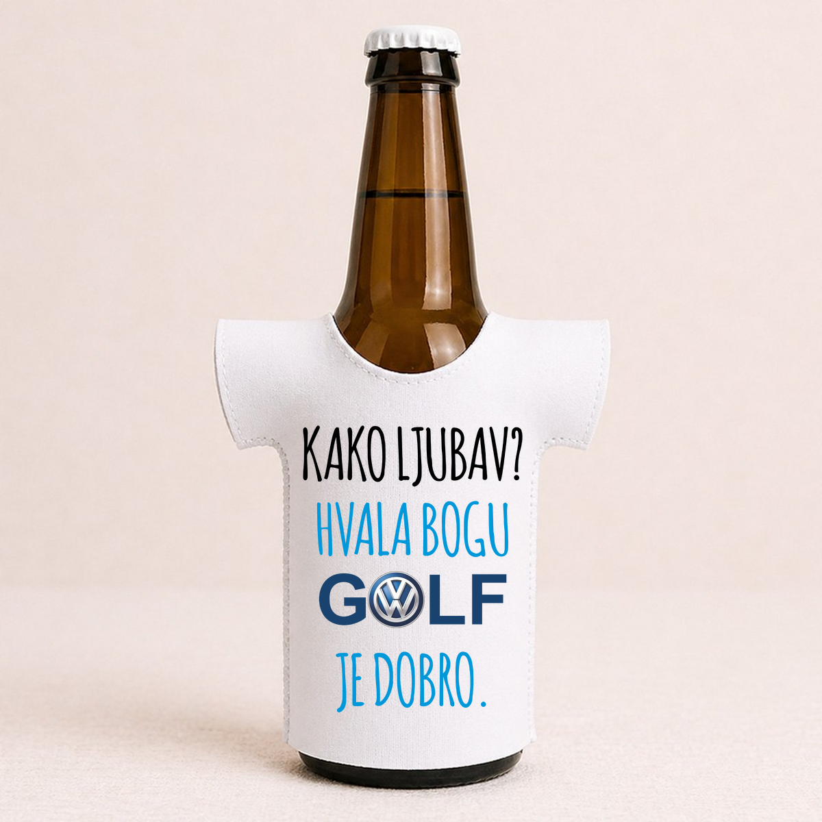 Kako ljubav? Hvala bogu GOLF je dobro #2 - Majica za flaše – prikaz izdelka