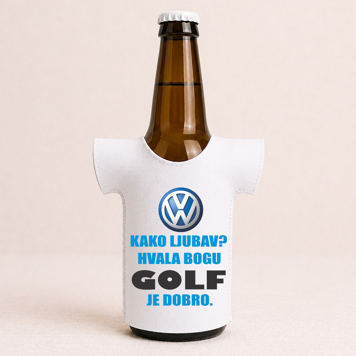 Kako ljubav? Hvala bogu GOLF je dobro - Majica za flaše – prikaz izdelka