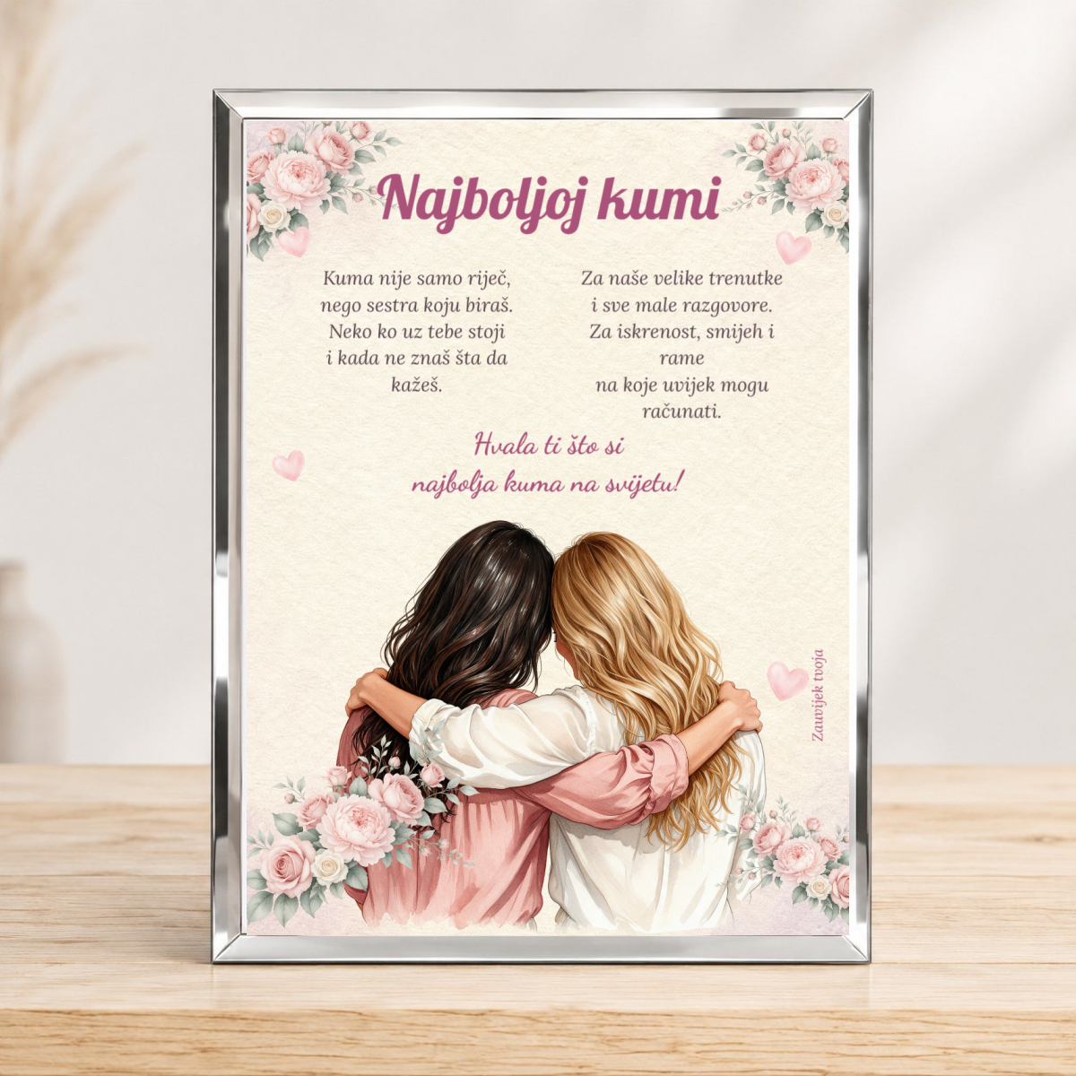 Najboljoj kumi · Sestra srcem · Foto staklo – uspravno – prikaz proizvoda