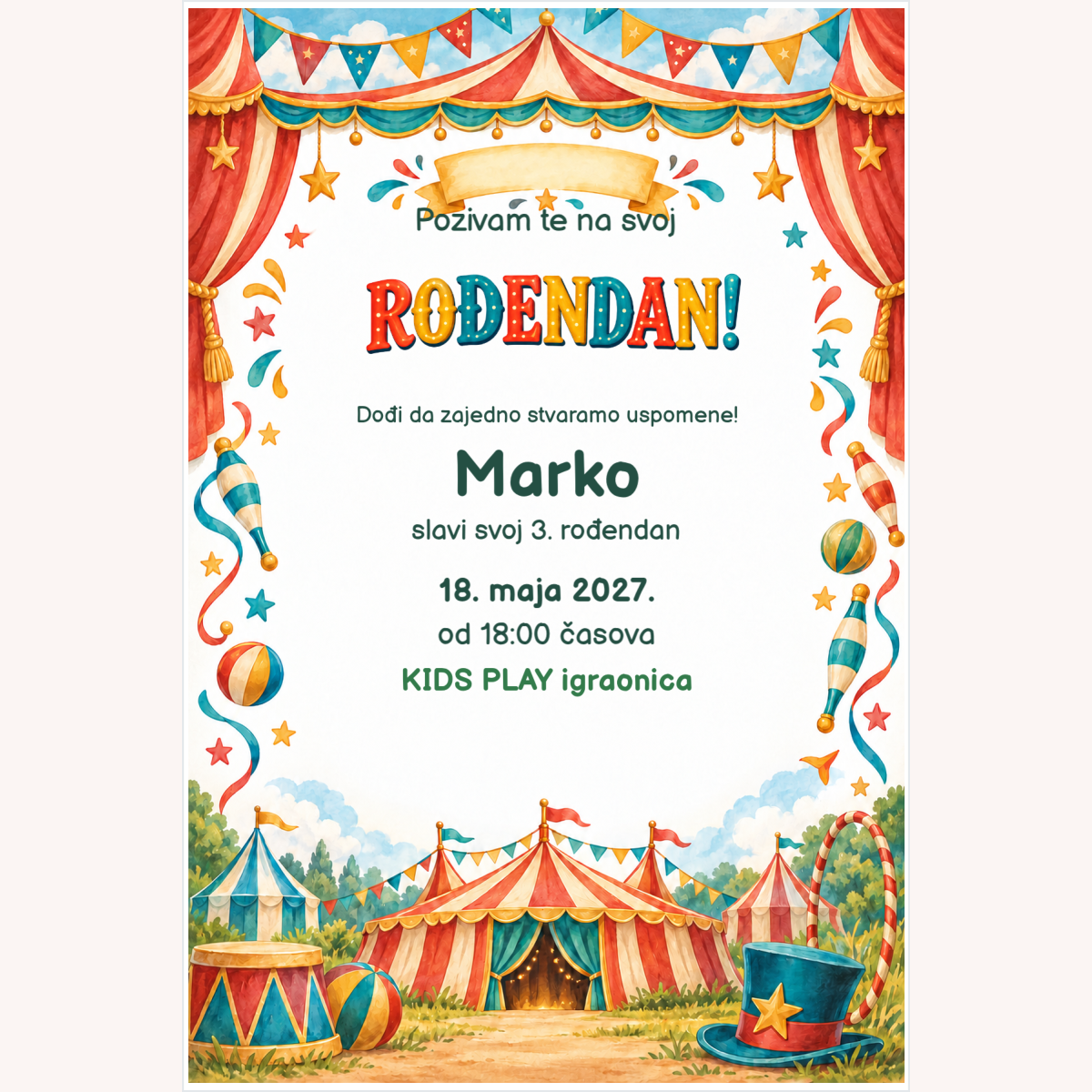 Pozivnica · Mali cirkus – prikaz proizvoda